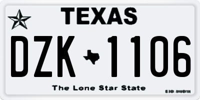 TX license plate DZK1106