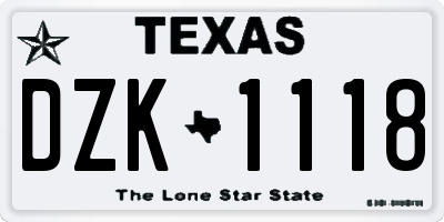 TX license plate DZK1118