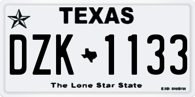 TX license plate DZK1133