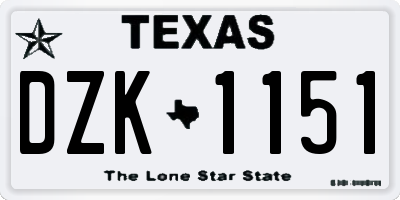 TX license plate DZK1151