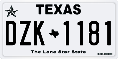 TX license plate DZK1181