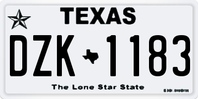 TX license plate DZK1183