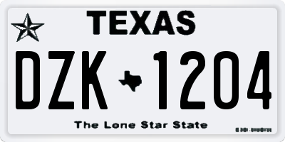 TX license plate DZK1204