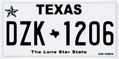 TX license plate DZK1206