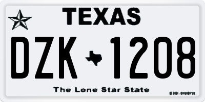 TX license plate DZK1208