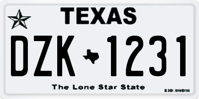 TX license plate DZK1231