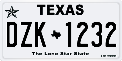 TX license plate DZK1232
