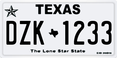TX license plate DZK1233