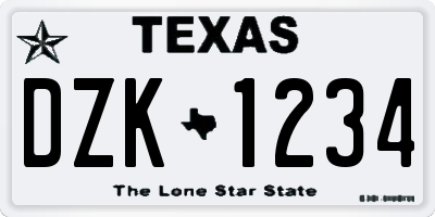 TX license plate DZK1234