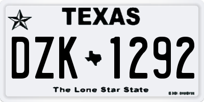 TX license plate DZK1292