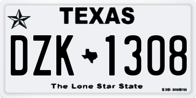 TX license plate DZK1308