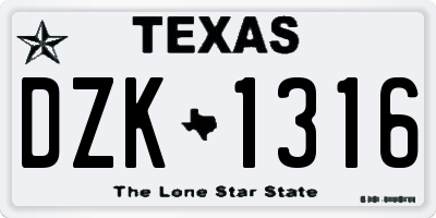 TX license plate DZK1316