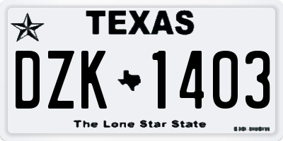 TX license plate DZK1403