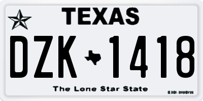 TX license plate DZK1418