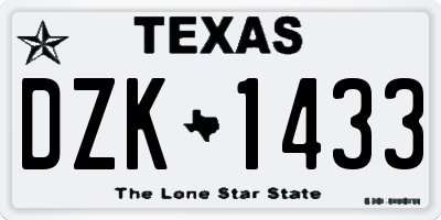 TX license plate DZK1433
