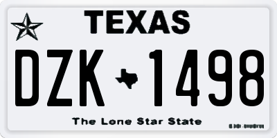 TX license plate DZK1498
