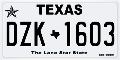 TX license plate DZK1603