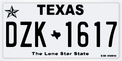 TX license plate DZK1617