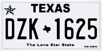 TX license plate DZK1625