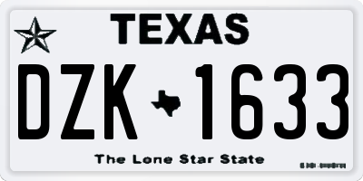 TX license plate DZK1633