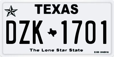 TX license plate DZK1701