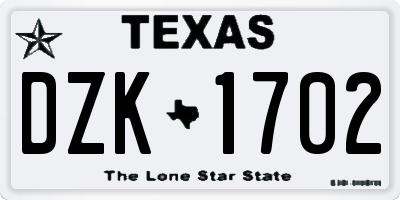 TX license plate DZK1702
