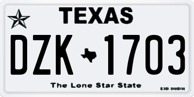 TX license plate DZK1703
