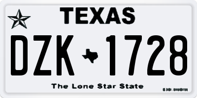 TX license plate DZK1728