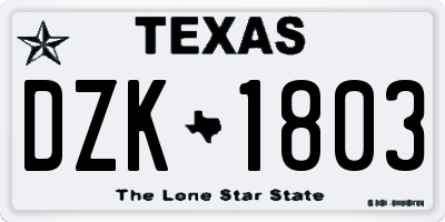 TX license plate DZK1803