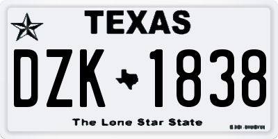 TX license plate DZK1838