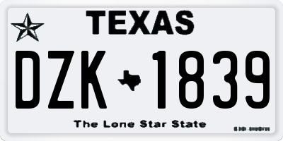 TX license plate DZK1839