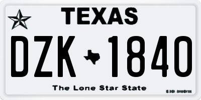 TX license plate DZK1840