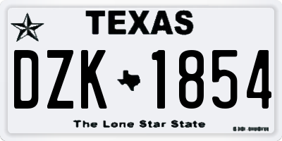 TX license plate DZK1854
