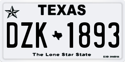TX license plate DZK1893