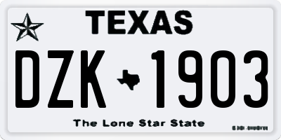 TX license plate DZK1903