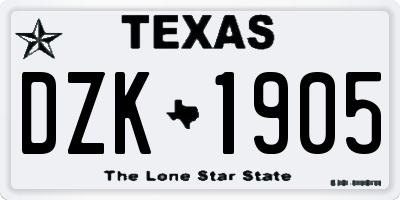 TX license plate DZK1905