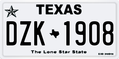 TX license plate DZK1908