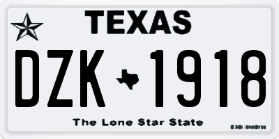 TX license plate DZK1918