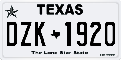 TX license plate DZK1920