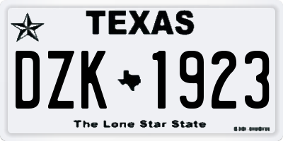 TX license plate DZK1923