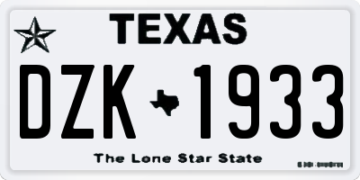 TX license plate DZK1933