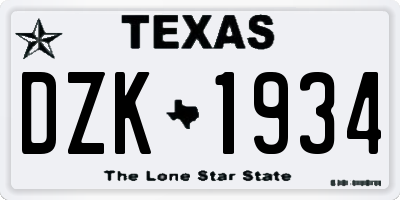 TX license plate DZK1934