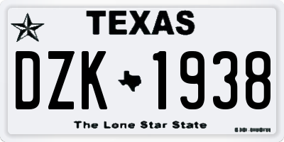TX license plate DZK1938