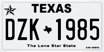TX license plate DZK1985