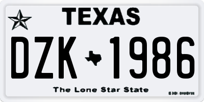 TX license plate DZK1986