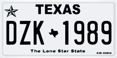 TX license plate DZK1989