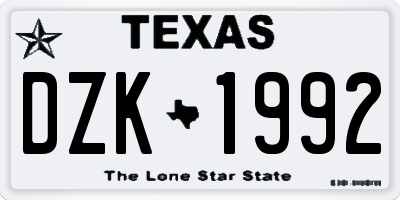 TX license plate DZK1992
