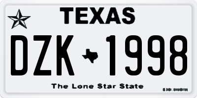 TX license plate DZK1998