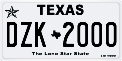TX license plate DZK2000