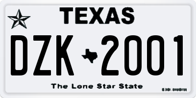 TX license plate DZK2001